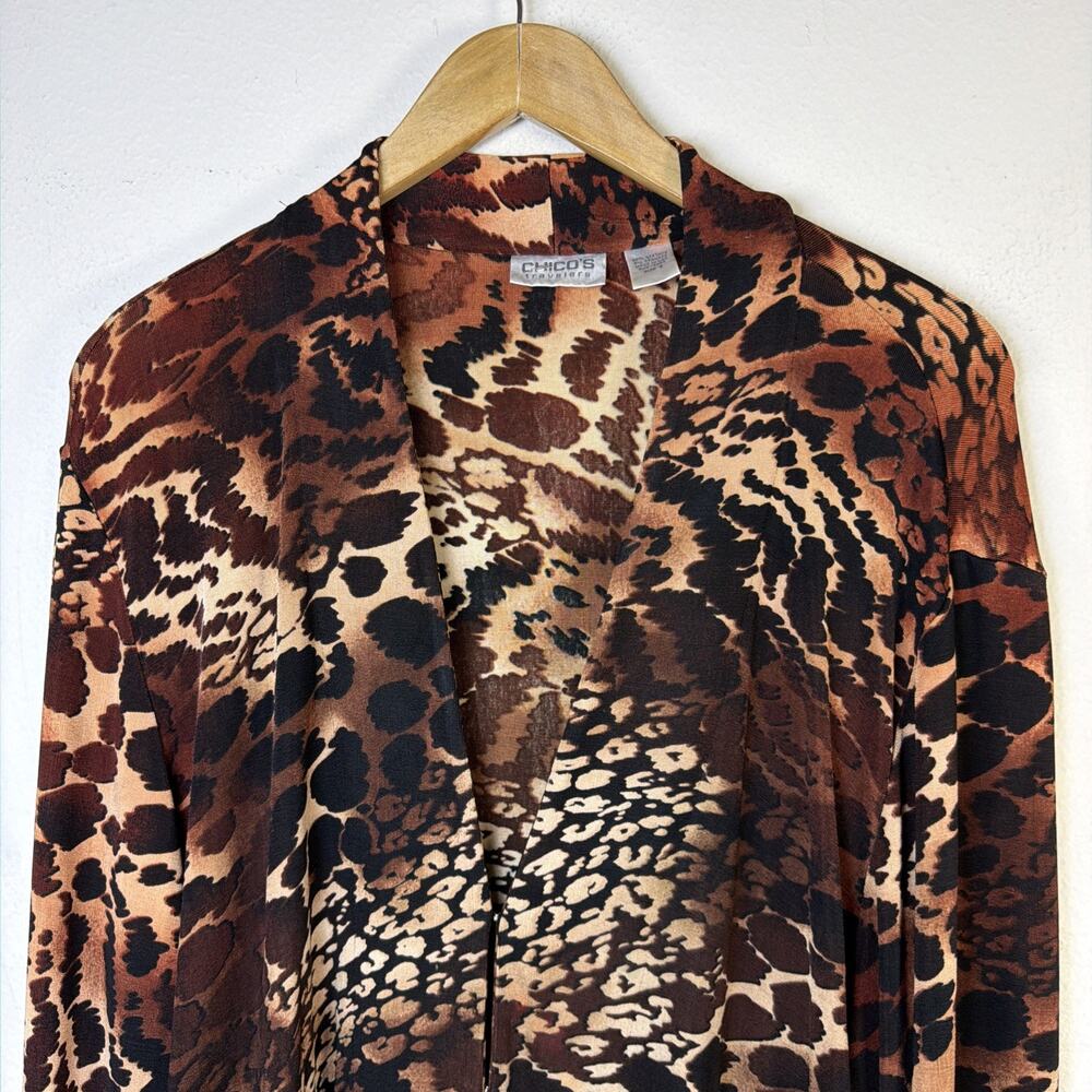 Chico's 3 Travelers Peplum Hem Jacket xl Brown Animal Print bohemian vintage - Picture 2 of 13
